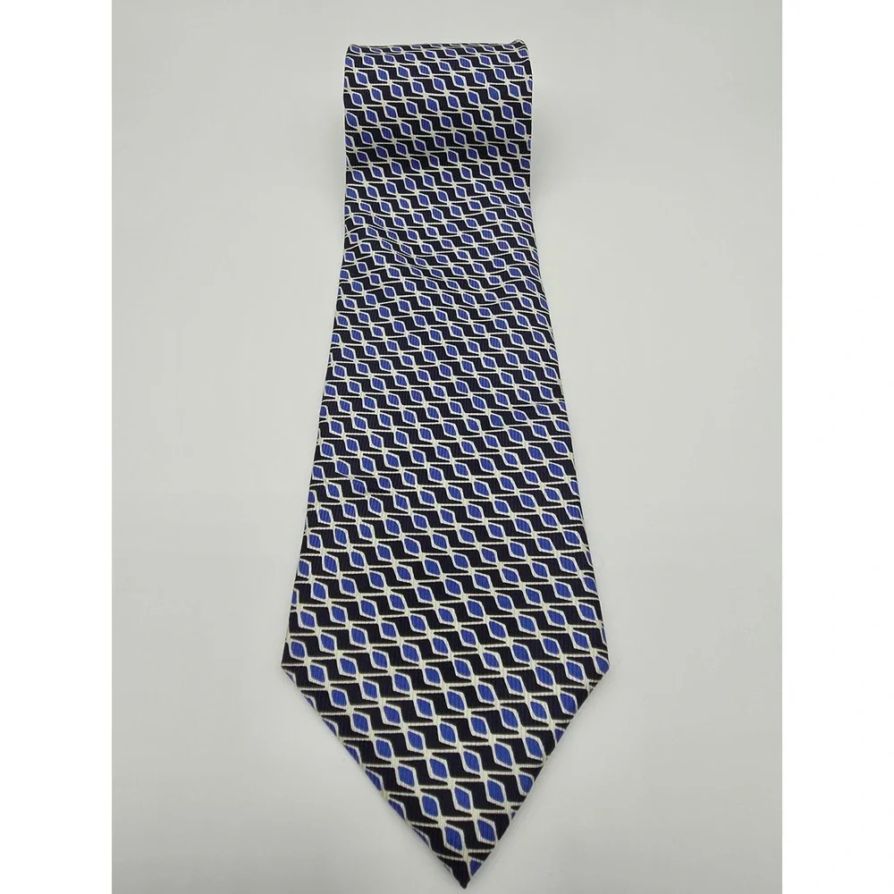 Lauren Ralph Lauren Silk Geometric Men's Tie Blue White Woven 57